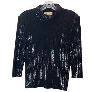NWOT ST JOHN EVENING BY MARIE GREY Sweater Top 8 Black Sparkly Shiny Stripes